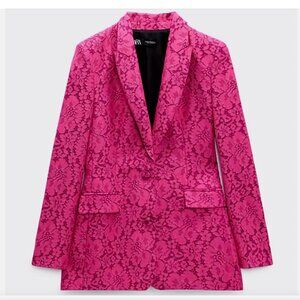 ZARA Tailored Floral Lace Pink/Fuschia Blazer
